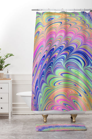 Kaleiope Studio Trippy Swirly Rainbow Shower Curtain And Mat
