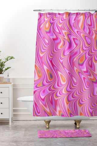 Kaleiope Studio Vibrant Pink Waves Shower Curtain And Mat