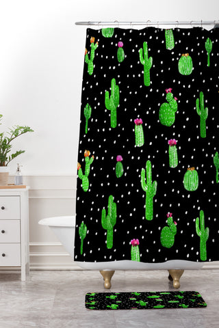 Kangarui Dotted Cactus Shower Curtain And Mat