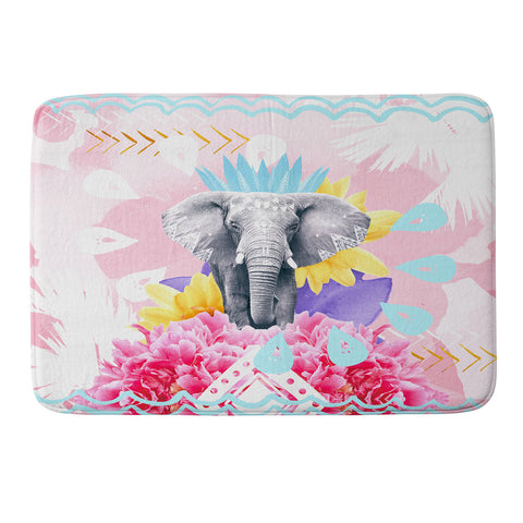 Kangarui Elephant Festival Pink Memory Foam Bath Mat