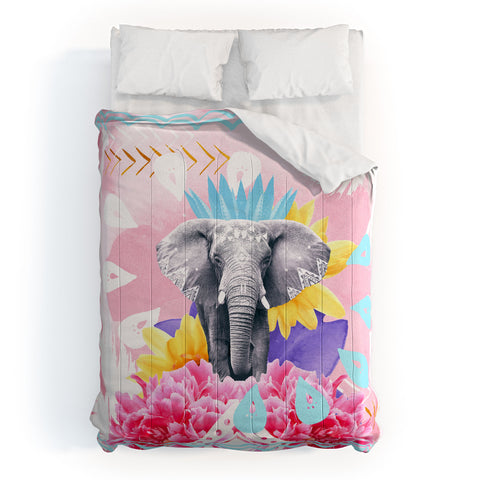 Kangarui Elephant Festival Pink Comforter
