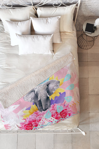 Kangarui Elephant Festival Pink Fleece Throw Blanket