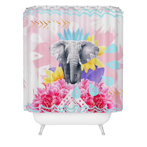 Kangarui Elephant Festival Pink Shower Curtain