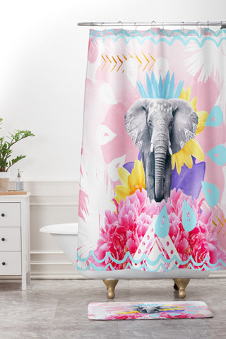 Kangarui Elephant Festival Pink Shower Curtain And Mat