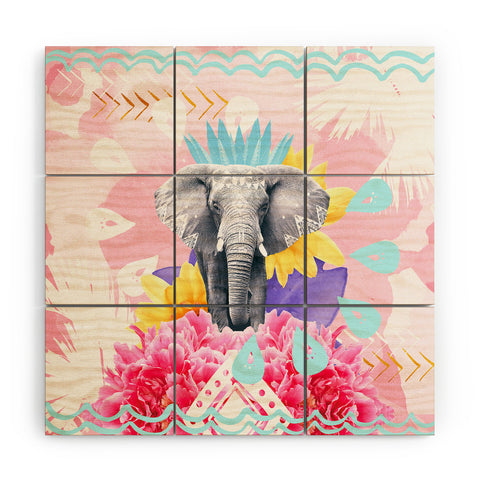 Kangarui Elephant Festival Pink Wood Wall Mural