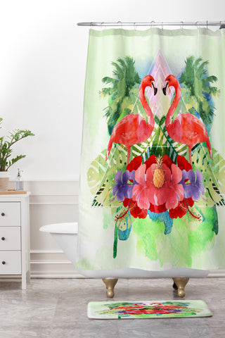 Kangarui Exotic Flamingo Shower Curtain And Mat