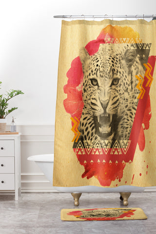 Kangarui Fierce Leopard Shower Curtain And Mat