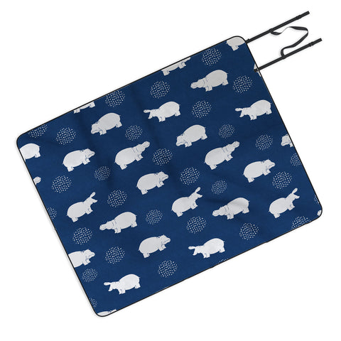 Kangarui Happy Hippo Blue Picnic Blanket