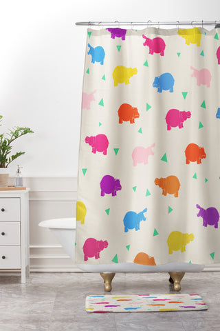 Kangarui Happy Hippo Party Shower Curtain And Mat