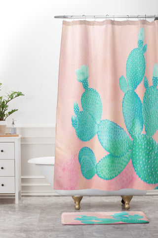 Kangarui Pastel Cactus Shower Curtain And Mat