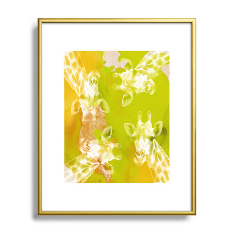 Kangarui Watercolor Giraffe Green Metal Framed Art Print
