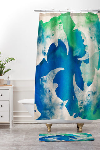 Kangarui Watercolor Rhino Shower Curtain And Mat