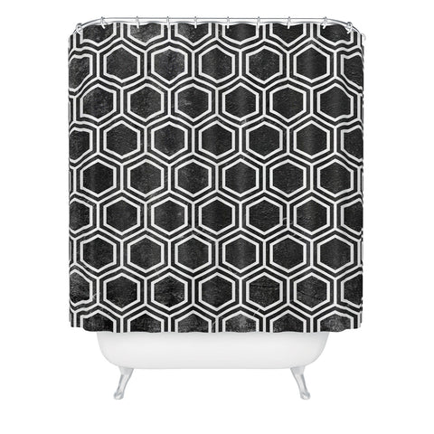 Kelly Haines Black Concrete Hexagons Shower Curtain