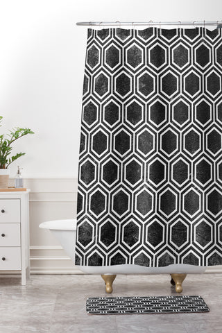 Kelly Haines Black Concrete Hexagons Shower Curtain And Mat