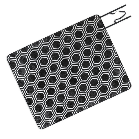 Kelly Haines Black Concrete Hexagons Picnic Blanket