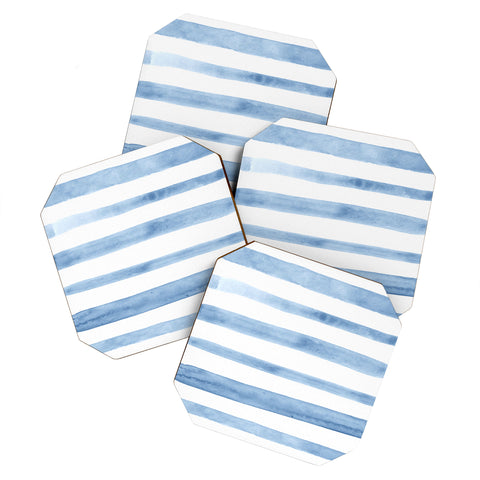 Kelly Haines Blue Watercolor Stripes Coaster Set