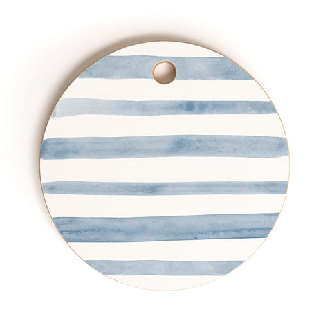 Kelly Haines Blue Watercolor Stripes Cutting Board Round