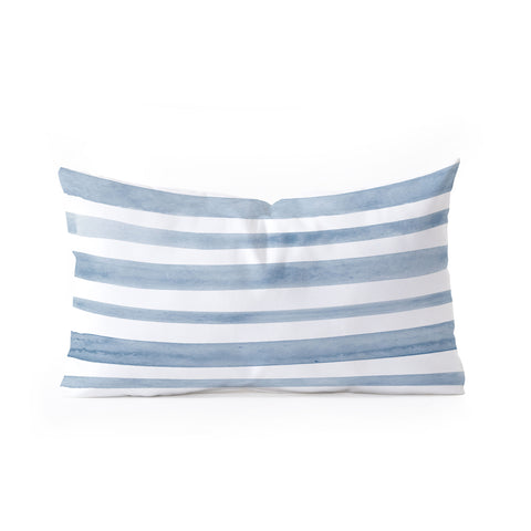 Kelly Haines Blue Watercolor Stripes Oblong Throw Pillow