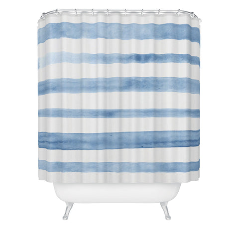 Kelly Haines Blue Watercolor Stripes Shower Curtain
