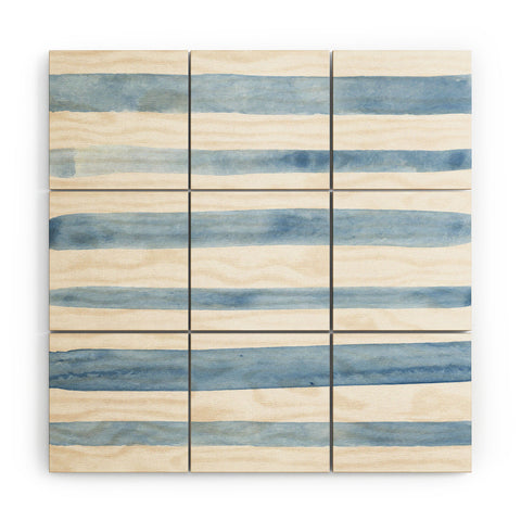 Kelly Haines Blue Watercolor Stripes Wood Wall Mural