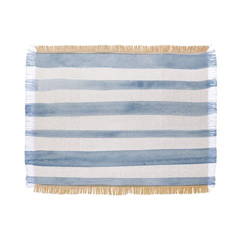 Kelly Haines Blue Watercolor Stripes Throw Blanket