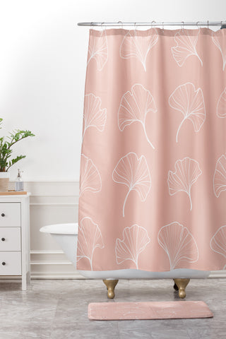Kelly Haines Blush Ginkgo Leaves Shower Curtain And Mat