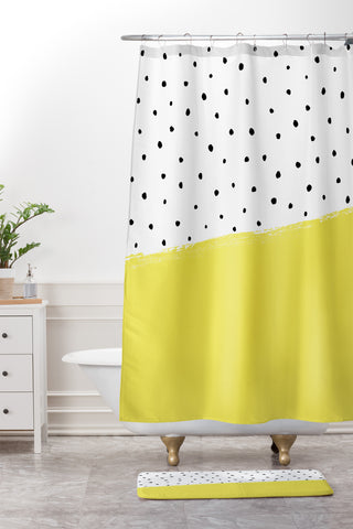 Kelly Haines Citron Dots Shower Curtain And Mat