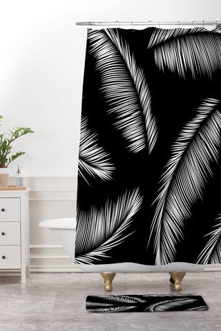 Kelly Haines Monochrome Palm Leaves Shower Curtain And Mat