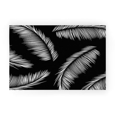 Kelly Haines Monochrome Palm Leaves Welcome Mat