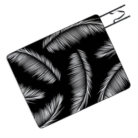 Kelly Haines Monochrome Palm Leaves Picnic Blanket