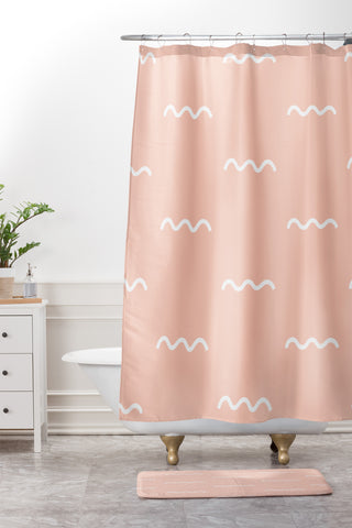 Kelly Haines Peach Squiggle Shower Curtain And Mat