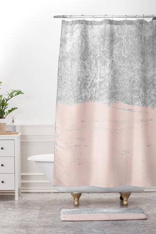 Kelly Haines Pink Concrete Shower Curtain And Mat