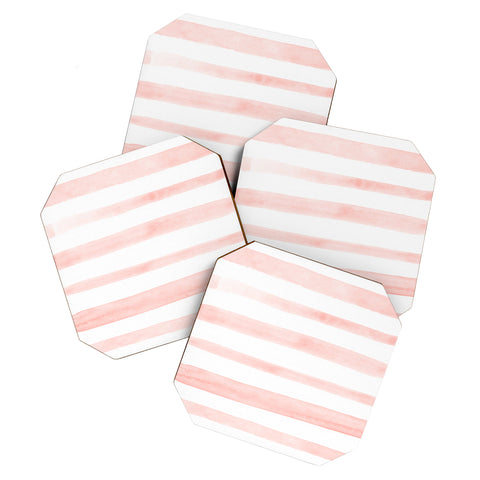 Kelly Haines Pink Watercolor Stripes Coaster Set