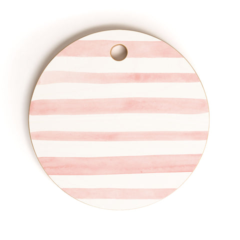 Kelly Haines Pink Watercolor Stripes Cutting Board Round