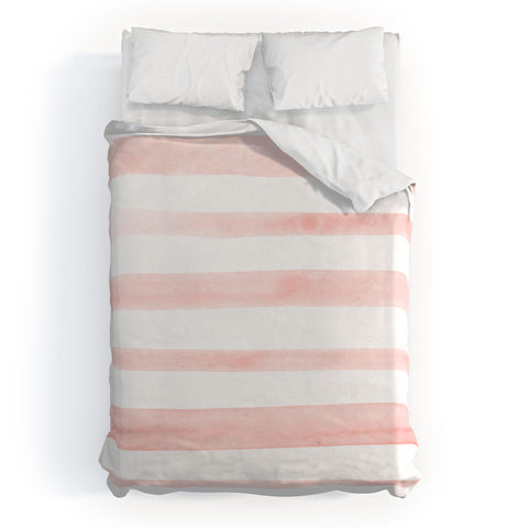 Kelly Haines Pink Watercolor Stripes Duvet Cover