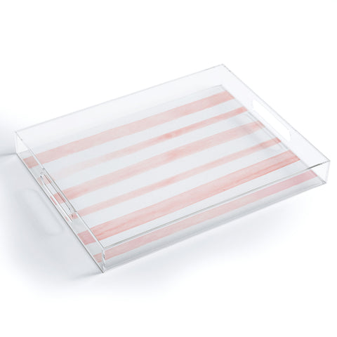 Kelly Haines Pink Watercolor Stripes Acrylic Tray