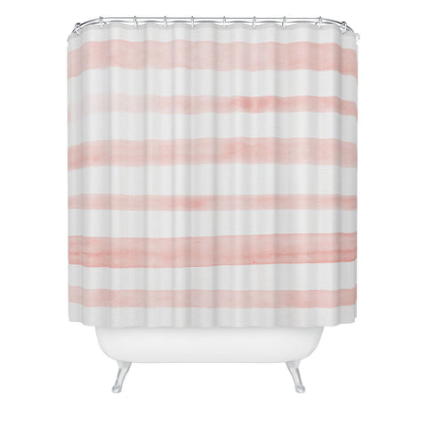 Kelly Haines Pink Watercolor Stripes Shower Curtain
