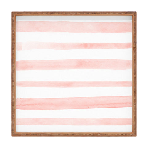 Kelly Haines Pink Watercolor Stripes Square Tray