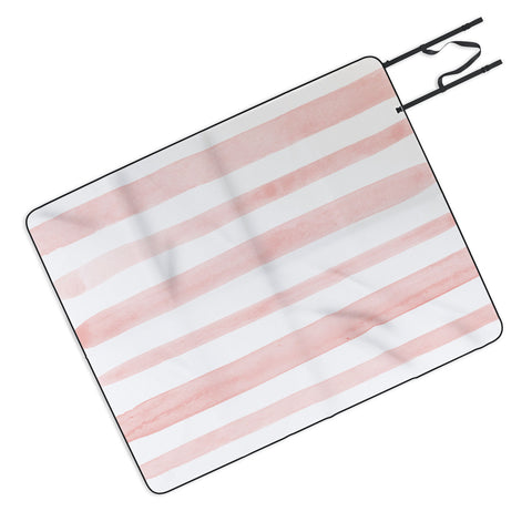 Kelly Haines Pink Watercolor Stripes Picnic Blanket