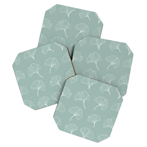 Kelly Haines Teal Ginkgo Leaves Coaster Set