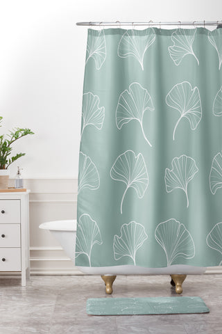 Kelly Haines Teal Ginkgo Leaves Shower Curtain And Mat