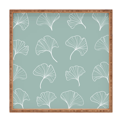Kelly Haines Teal Ginkgo Leaves Square Tray