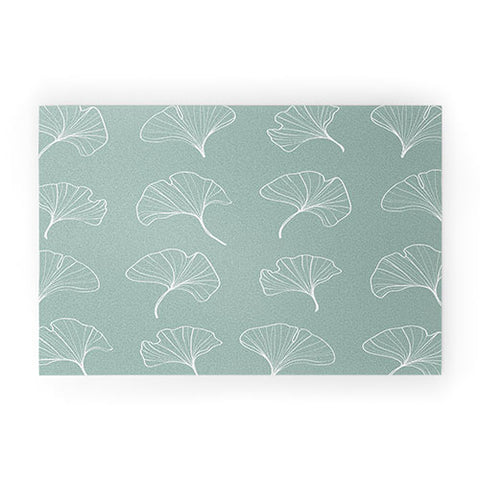 Kelly Haines Teal Ginkgo Leaves Welcome Mat