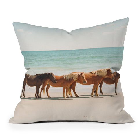 Kevin Russ Summer Beach Horses Outdoor Throw Pillow