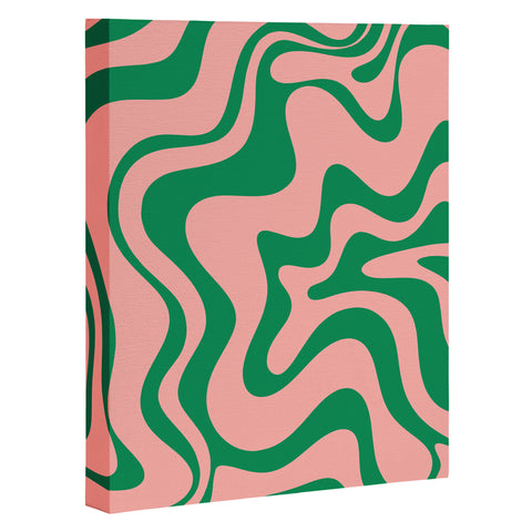 Kierkegaard Design Studio Liquid Swirl Retro Pink and Bright Green Art Canvas