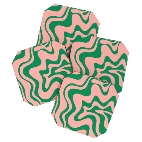 Kierkegaard Design Studio Liquid Swirl Retro Pink and Bright Green Coaster Set