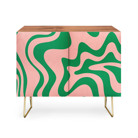 Kierkegaard Design Studio Liquid Swirl Retro Pink and Bright Green Credenza