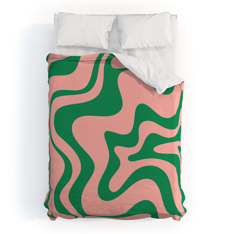 Kierkegaard Design Studio Liquid Swirl Retro Pink and Bright Green Duvet Cover