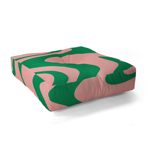 Kierkegaard Design Studio Liquid Swirl Retro Pink and Bright Green Floor Pillow Square