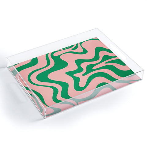 Kierkegaard Design Studio Liquid Swirl Retro Pink and Bright Green Acrylic Tray